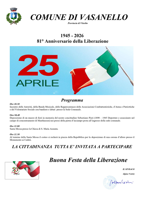Manifestazione 25 Aprile 2026 - 81° Anniversario della Liberazione